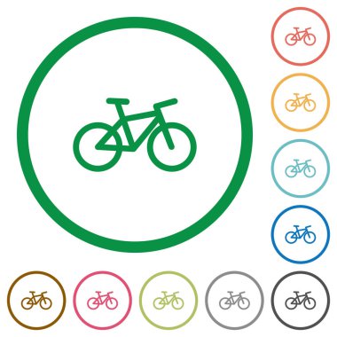 Bisiklet düz renk simgeleri özetliyor beyaz arka plan üzerinde yuvarlak