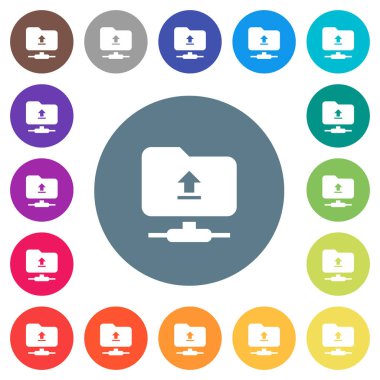 Yuvarlak renkli arka planlar üzerinde düz beyaz simgeler ftp ile yükle. 17 arka plan renk değişimleri dahil.