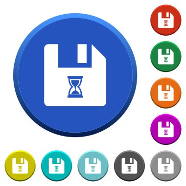 Yuvarlak renkli eğimli düğmeler düzgün yüzeyler ve düz beyaz simgeler ile bekleyen dosya