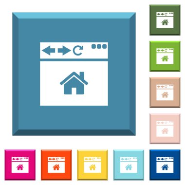 Tarayıcı ana sayfa beyaz simgeleri çeşitli moda renklerde ucu keskin kare düğmeleri