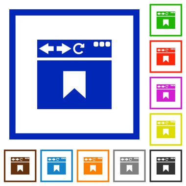 Kare kare beyaz arka plan üzerinde tarayıcı yer imi düz renk simgeleri