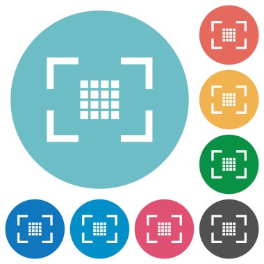 Kamera sensörü ayarlarını düz beyaz simgeleri yuvarlak renkli arka planlar