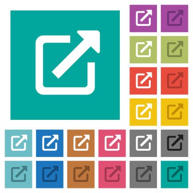 Dış bağlantı Çoklu düz simgeler düz kare arka plan üzerinde renkli. Beyaz ve koyu kutsal kişilerin resmi varyasyon hover veya etkin efektleri dahil.