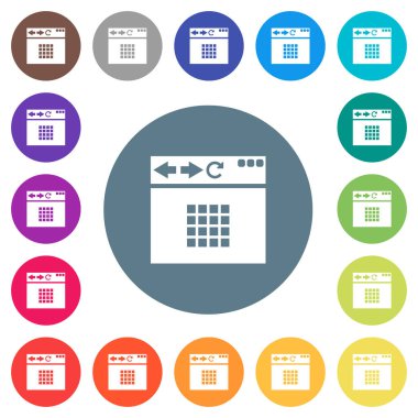 Tarayıcı homescreen düz beyaz simgeleri yuvarlak renkli arka planlar. 17 arka plan renk değişimleri dahil.