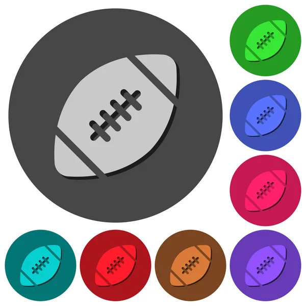 有阴影的橄榄球球图标在颜色圆形背景的材料设计 — 图库矢量图片