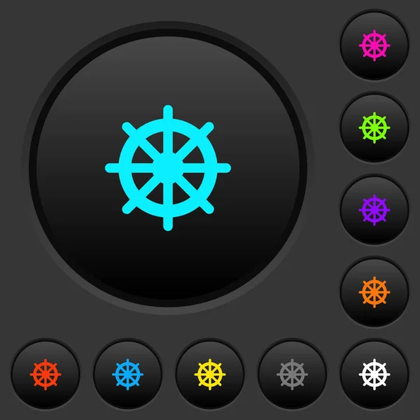 Volant Tmavě Tlačítka Ikonami Živé Barvy Tmavě Šedém Pozadí — Stockový vektor