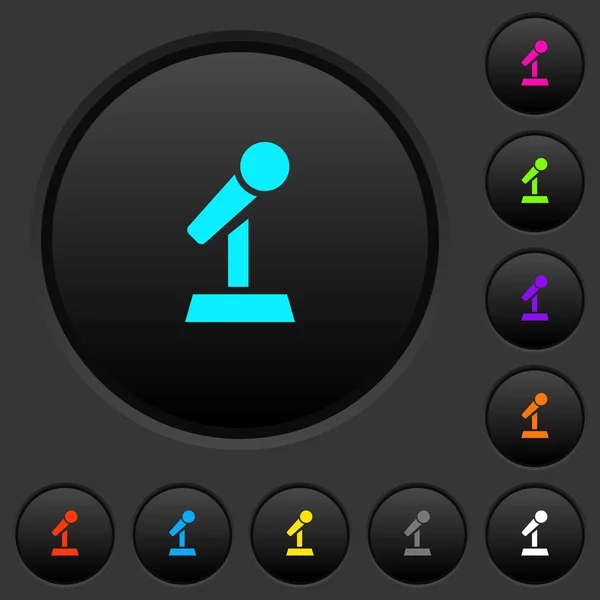 マイク スタンド暗い暗い灰色の背景に色鮮やかなアイコンとボタンを押す — ストックベクタ