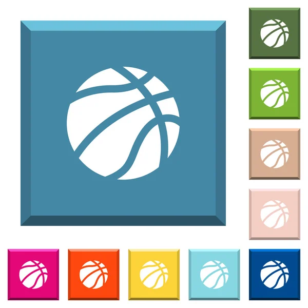 Basketball Weiße Symbole Auf Eckigen Knöpfen Verschiedenen Trendigen Farben — Stockvektor