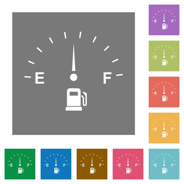 Indicador Combustible Iconos Planos Sobre Fondos Cuadrados Color Simple — Vector de stock