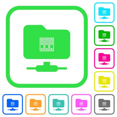 Arşiv canlı renkli düz simgeler beyaz arka plan üzerinde eğri sınırları içinde ftp