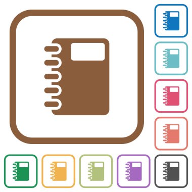Spiral Defter basit simgeler renkli kare kare beyaz arka plan üzerinde yuvarlak