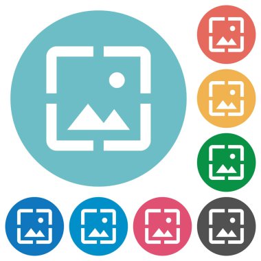 Görüntü düz beyaz simgeler yuvarlak renkli arka planlar üzerinde duvar kağıdı