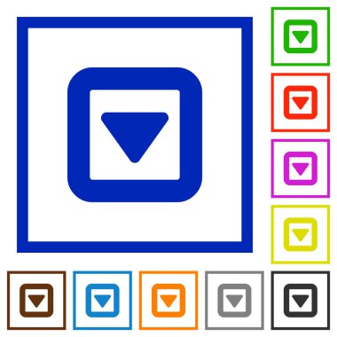 Kare kare beyaz arka plan üzerinde düz renk simgeleri aşağı geçiş yapmak