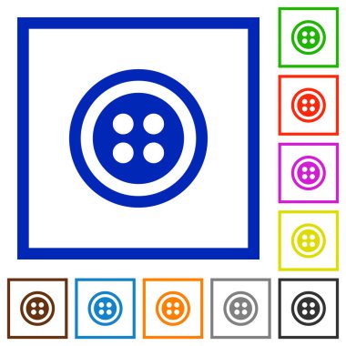 Düz renk simgeleri kare kare beyaz arka plan üzerinde elbise butonu ile 4 delik