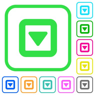 Beyaz arka plan üzerinde eğri sınırları içinde canlı renkli düz simgeler aşağı geçiş yapmak