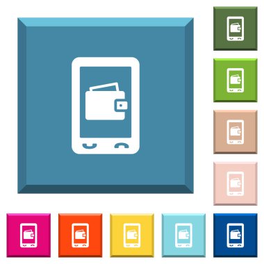 Mobil cüzdan beyaz simgeleri çeşitli moda renklerde ucu keskin kare düğmeleri