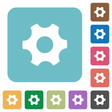 Tek dişli beyaz düz simgeler renk üzerinde yuvarlak kare arka planlar