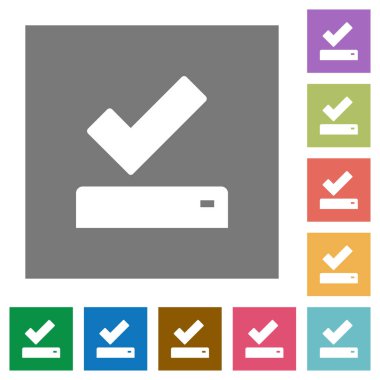 Düz simgeler basit renkli kare arka planlar üzerinde başarıyla kaydedildi