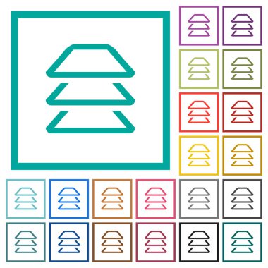 Birden çok katman çeyreği kare beyaz arka plan üzerinde renkli simgelerle düz