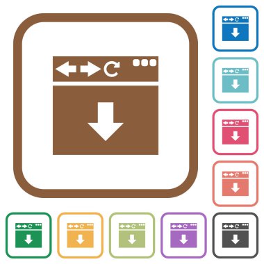 Kare kare beyaz arka plan üzerinde renkli basit simgeler aşağı tarayıcı kaydırma yuvarlak