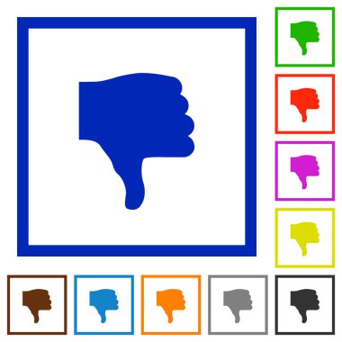 Başparmak aşağı kare kare beyaz arka plan üzerinde düz renk simgeleri