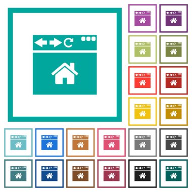 Tarayıcı ana sayfa düz renk simgeleri beyaz arka plan üzerinde çeyreği çerçeveli