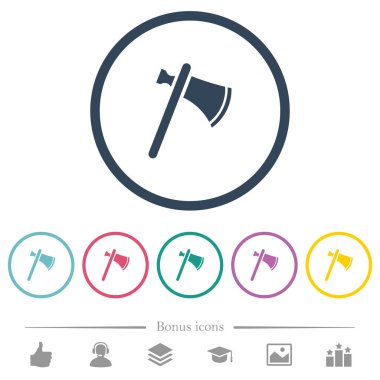 Yuvarlak ana hatlarını tek tomahawk düz renkli simgeler. 6 bonus simgeler dahil.