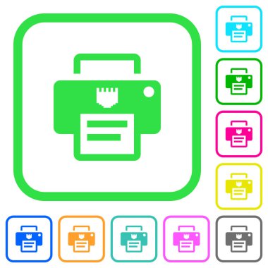 IP yazıcı canlı renkli düz simgeler beyaz arka plan üzerinde eğri sınırları içinde