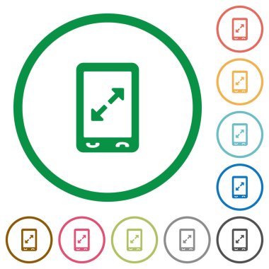 Mobil çimdik açık jest düz renk simgeleri beyaz arka plan üzerinde yuvarlak özetliyor