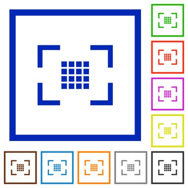 Kamera sensörü ayarlarını kare kare beyaz arka plan üzerinde renkli simgeler düz