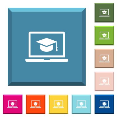 Webinar laptop beyaz simgeleri çeşitli moda renklerde ucu keskin kare düğmeleri