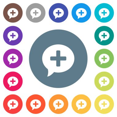 Yuvarlak renkli arka planlar üzerinde yorum düz beyaz simgeleri ekler. 17 arka plan renk değişimleri dahil.