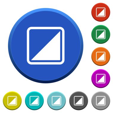 Düz yüzeyleri ve düz beyaz simgeleri olan yuvarlak renkli eğimli düğmeleri tersine çevir