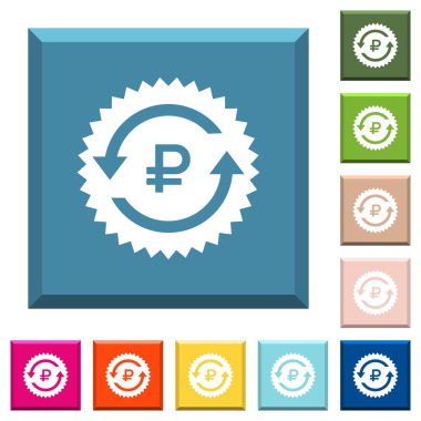 Geri ödeme Rublesi garanti etiketi beyaz simgeleri çeşitli moda renklerde ucu keskin kare düğmeleri