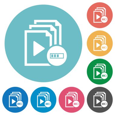 Çalma listesi düz beyaz simgeler yuvarlak renkli arka planlar üzerinde işleme