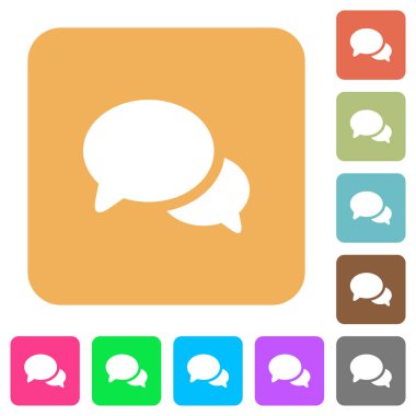 Yuvarlatılmış kare canlı renkli arka planlar üzerinde tartışma düz simgeler.