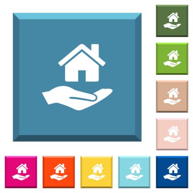 Ev sigorta beyaz simgeleri çeşitli moda renklerde ucu keskin kare düğmeleri