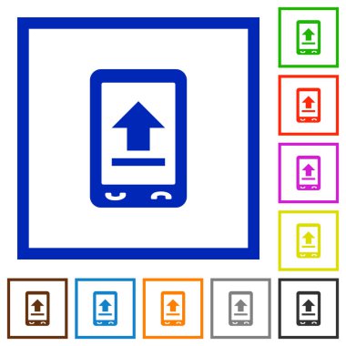 Mobil upload kare kare beyaz arka plan üzerinde düz renk simgeleri
