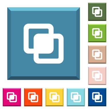 Kesişen şekilleri beyaz simgeleri çeşitli moda renklerde ucu keskin kare düğmeleri