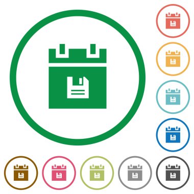 Zamanlama verileri düz renk simgeleri yuvarlak Anahatlarda beyaz zemin üzerine kaydedin.