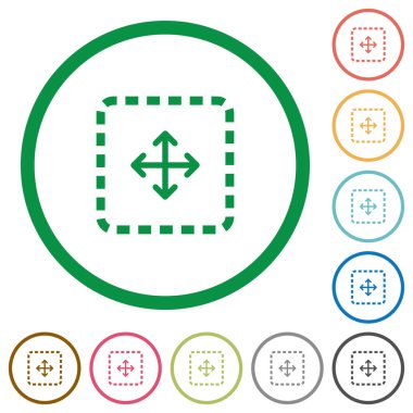 Sürükle nesnesi düz renk simgeleri özetliyor beyaz arka plan üzerinde yuvarlak