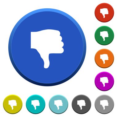 Başparmak aşağı yuvarlak renkli düğmeler düzgün yüzeyler ve düz beyaz simgeler ile eğimli