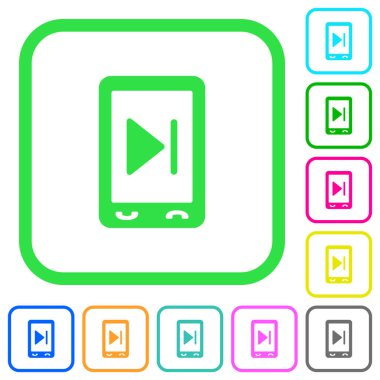 Mobil medya sonraki canlı renkli düz simgeler beyaz arka plan üzerinde eğri sınırları içinde