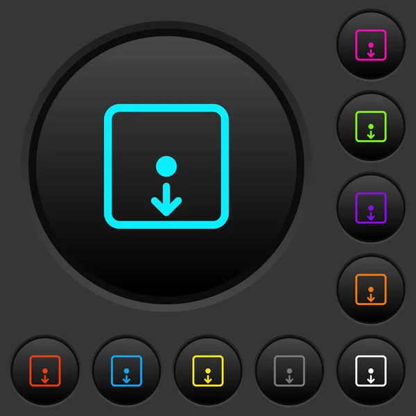 在深灰色背景上使用生动的颜色图标将对象向下移动暗按钮 — 图库矢量图片