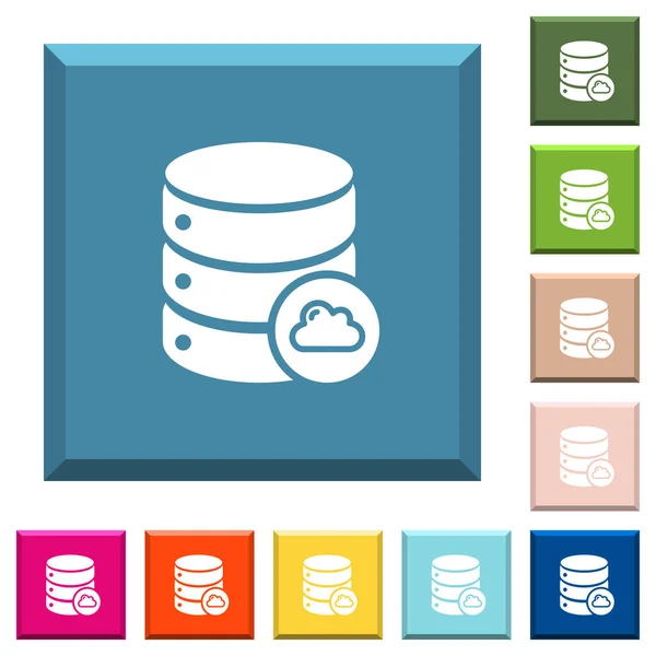 Base Données Cloud Icônes Blanches Sur Les Boutons Carrés Lisérés — Image vectorielle