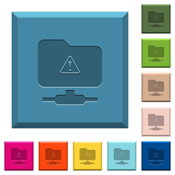 Iconos Advertencia Ftp Grabados Botones Cuadrados Con Bordes Varios Colores — Vector de stock