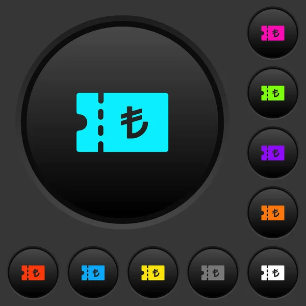 Turkiska Lira Rabatt Kupong Mörka Tryckknappar Med Levande Färgikoner Mörk — Stock vektor