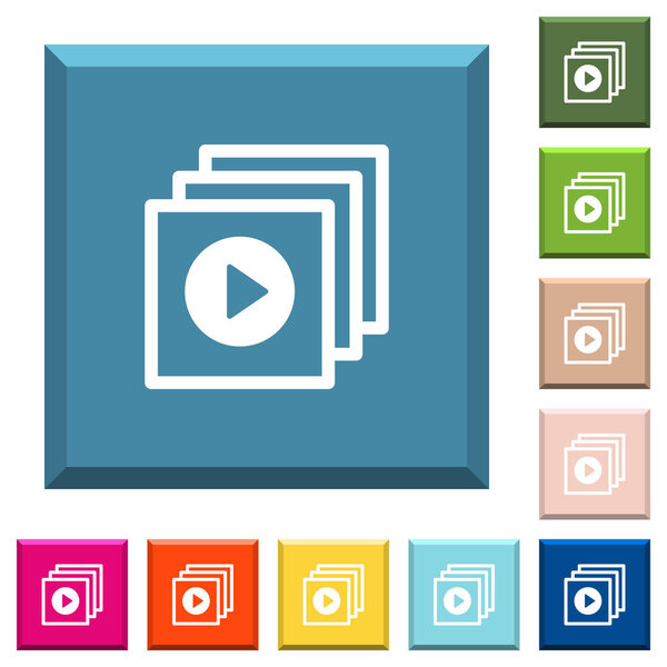 Воспроизведение файлов белые иконки на краях квадратные кнопки в различных модных цветов
