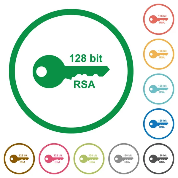 128 Bits Cryptage Rsa Couleurs Plates Icônes Contours Ronds Sur — Image vectorielle