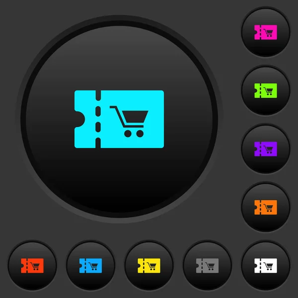 超市折扣优惠券深色按钮与生动的颜色图标在深灰色背景 — 图库矢量图片